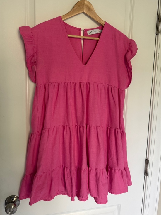 Petal & Pup Dresses & Skirts - Petal & Pup Women’s Pink Linen Blend Tiered Ruffle Dress 6